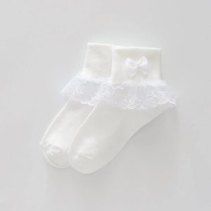 Ivory Lace Socks With Bow