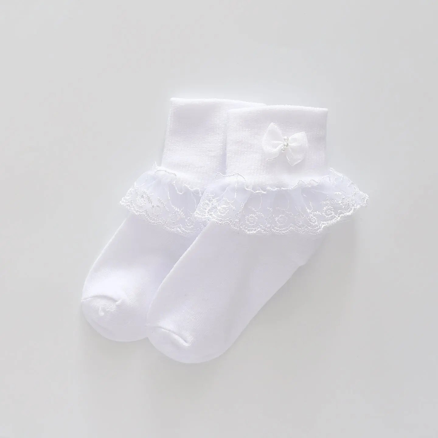 White Lace Socks With Bow